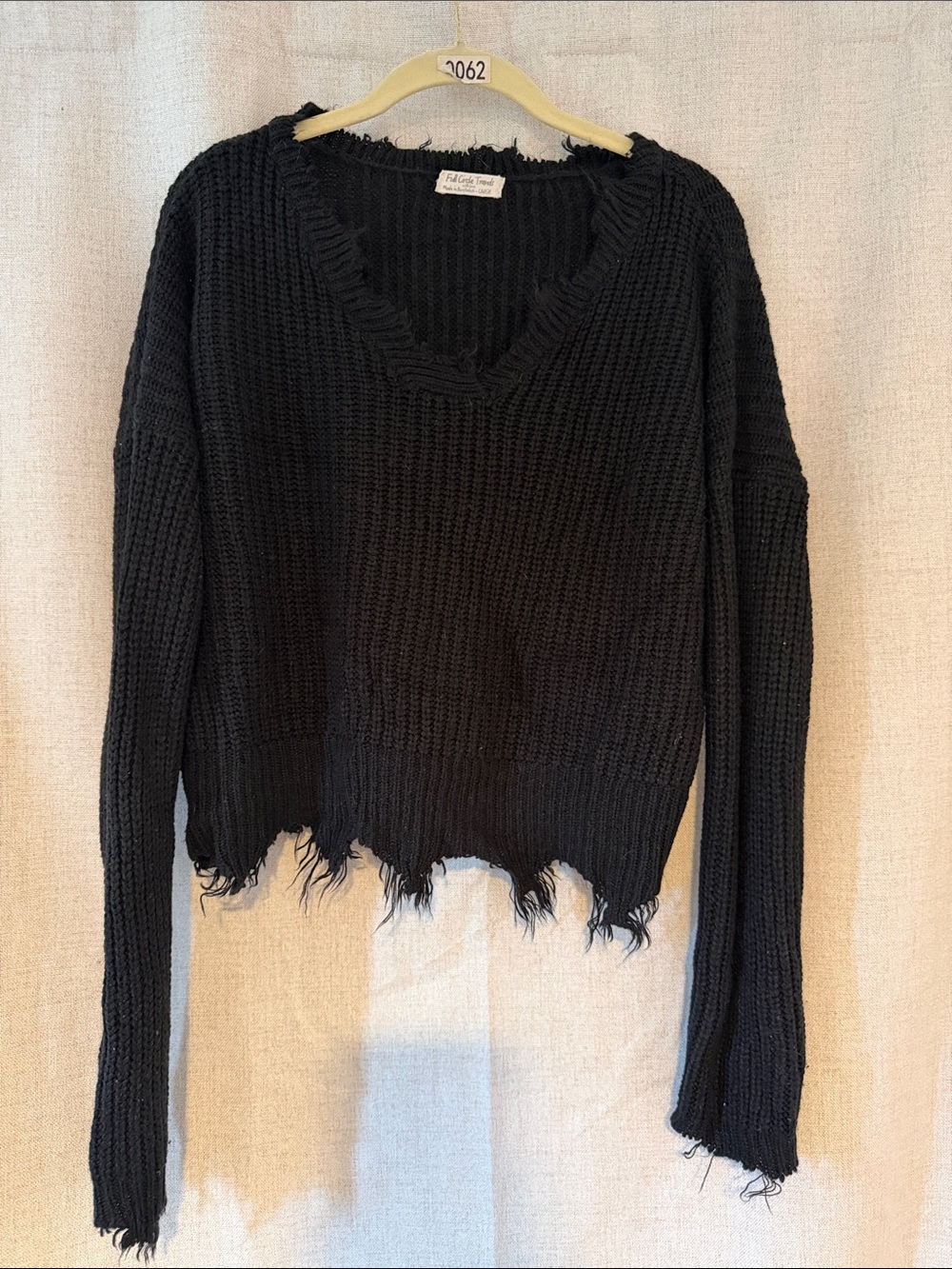 rag & bone Black Distressed V‑Neck Sweater